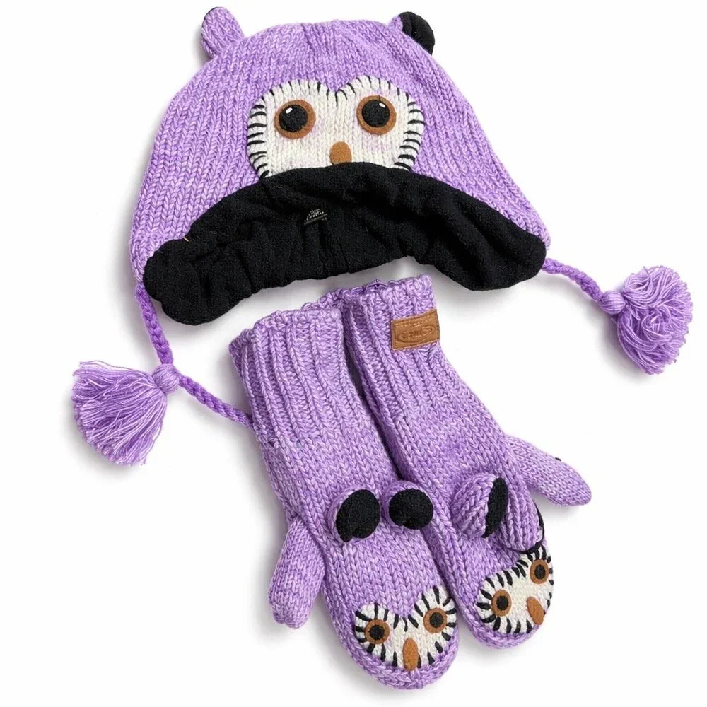 Kyber Outwear Wool Knitted Hat/Gloves Set -Fleece Lined for Kids, 7+ Designs